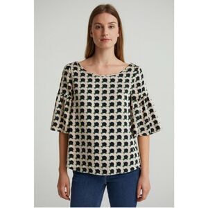 MILLY Women's Geometric Print Scoop Neck Flare Sleeve Blouse Top Size M